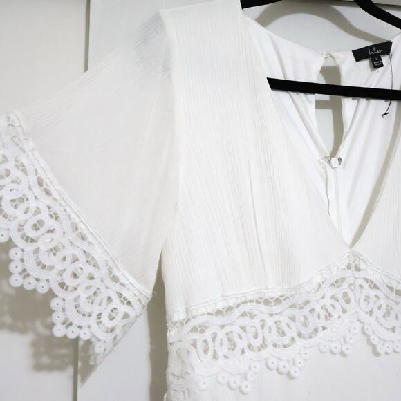 Lulus Sweeten the Occasion White Lace Short Sleeve Maxi Dress L Wedding Boho - Picture 4 of 11